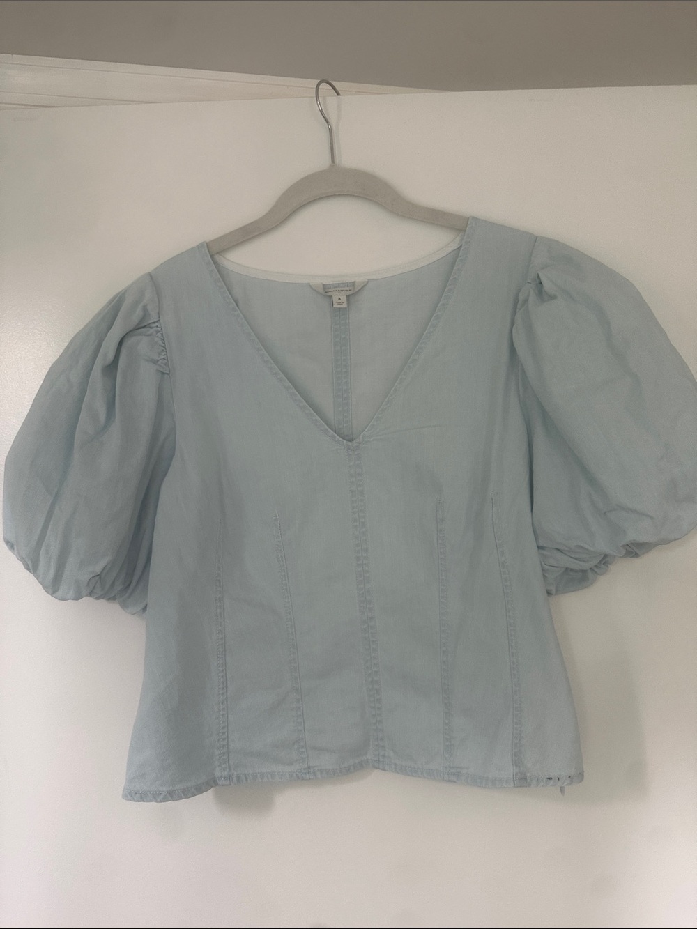 Banana Republic Light Blue V-Neck Puff Sleeve Blouse